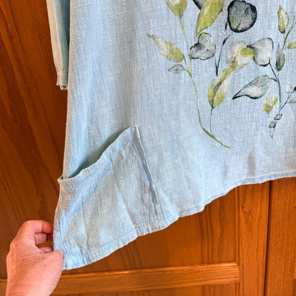 NEW Jess & Jane 3X Green 100% Cotton Gauze Floral Butterfly Pocket Tunic Top - Picture 12 of 12
